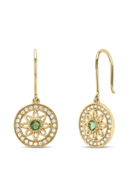 Birthstones geelgouden oorhangers smaragd (Mei)