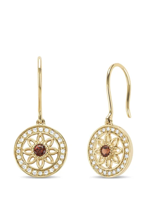 Birthstones geelgouden oorhangers granaat (Januari)