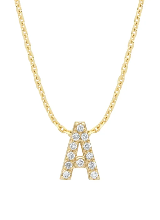 Geelgouden hanger A, 0.05 ct diamant, Alphabet