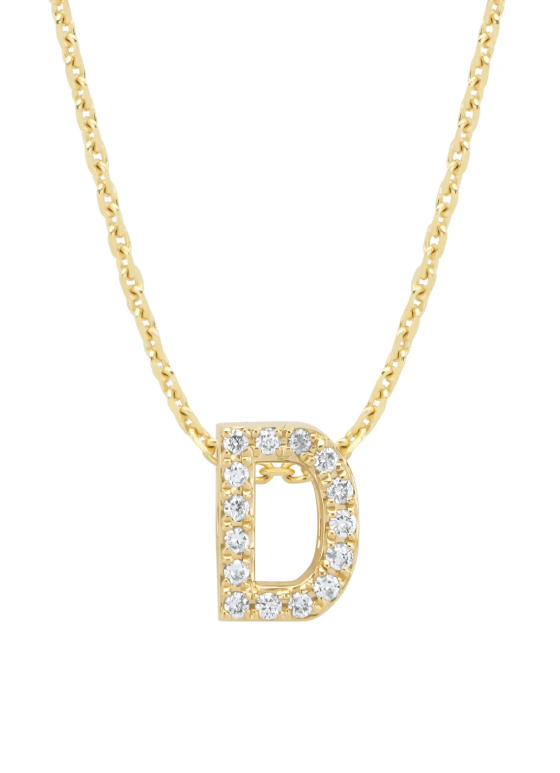 Geelgouden hanger D, 0.05 ct diamant, Alphabet