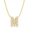 Geelgouden hanger M, 0.06 ct diamant, Alphabet