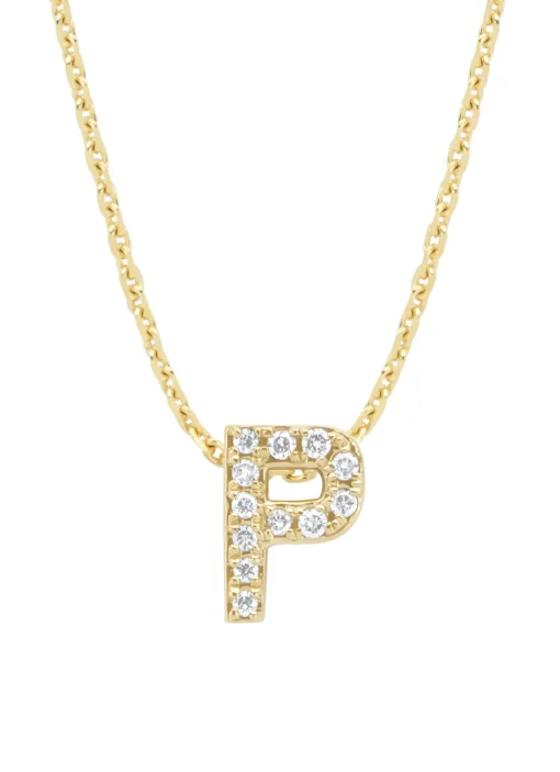 Geelgouden hanger P, 0.05 ct diamant, Alphabet