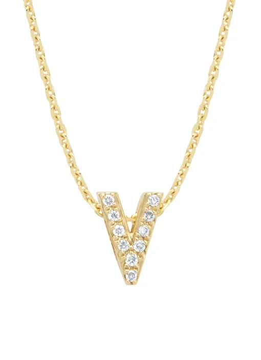 Geelgouden hanger V, 0.04 ct diamant, Alphabet
