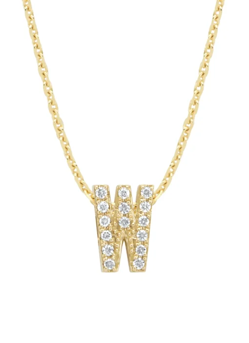 Geelgouden hanger W, 0.05 ct diamant, Alphabet