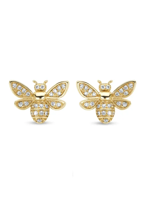 Geelgouden oorsieraden, 0.22 ct diamant, Queen Bee