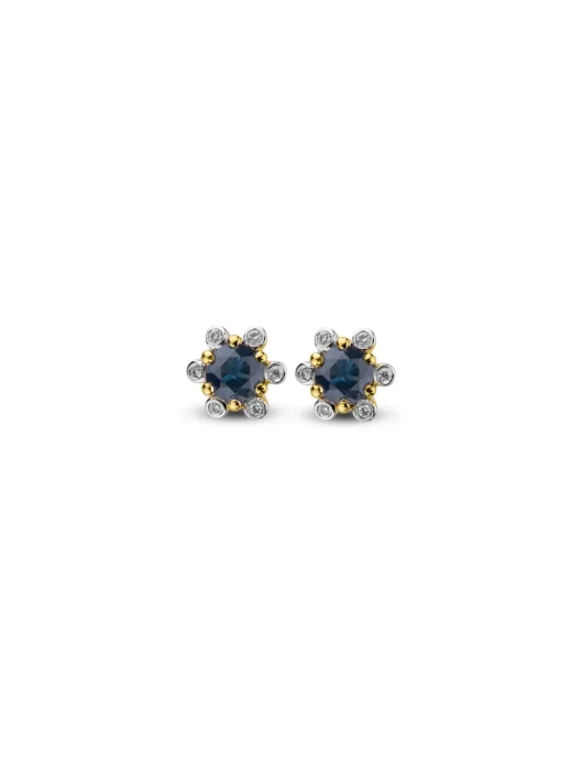 Geelgouden oorsieraden, 0.60 ct blauwe saffier, Empress