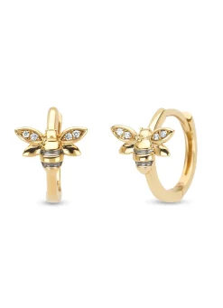 Geelgouden oorsieraden, 0.02 ct diamant, Queen Bee
