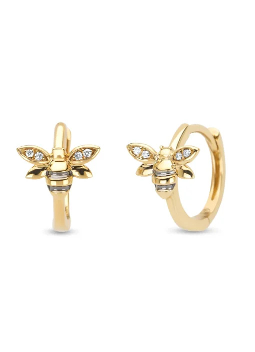 Geelgouden oorsieraden, 0.02 ct diamant, Queen Bee