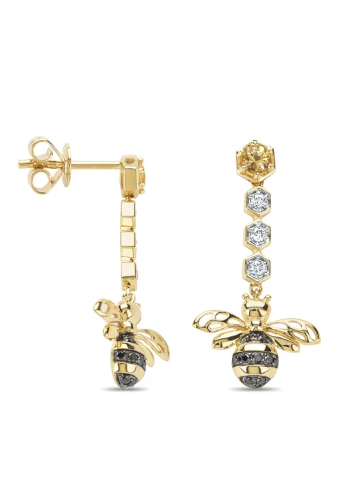 Geelgouden oorsieraden, 0.20 ct citrien, Queen Bee