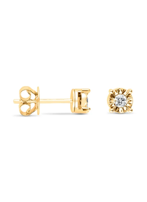 Geelgouden oorsieraden, 0.10 ct diamant, Solitair