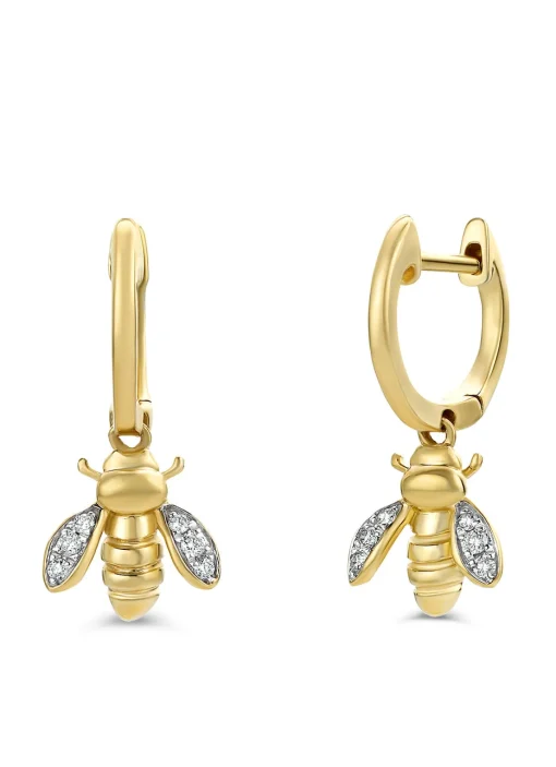 Geelgouden oorsieraden, 0.08 ct diamant, Queen Bee