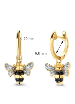 Geelgouden oorsieraden, 0.14 ct diamant, Queen Bee