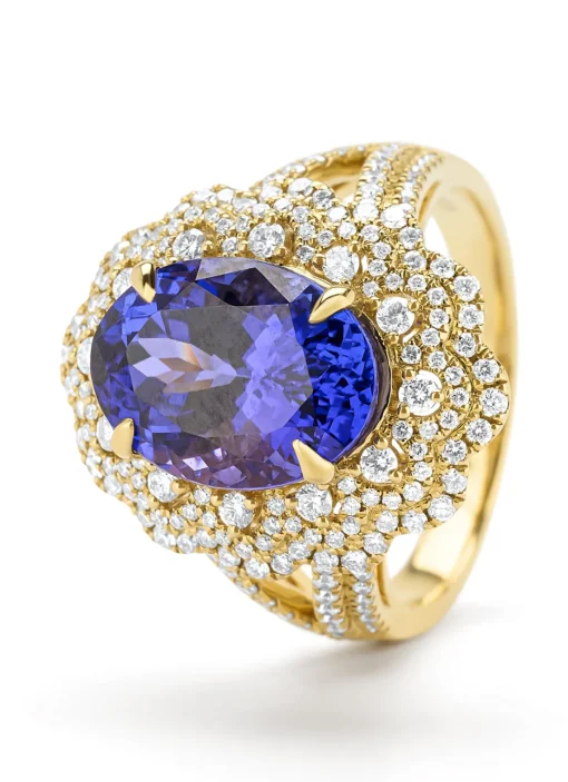 Geelgouden ring, 6.77 ct tanzaniet, Gallery