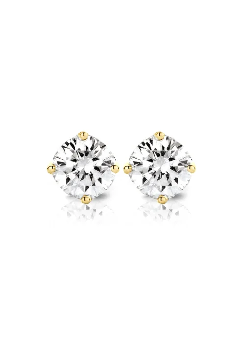Geelgouden solitair oorstekers, 0.38 ct diamant, Groeibriljant