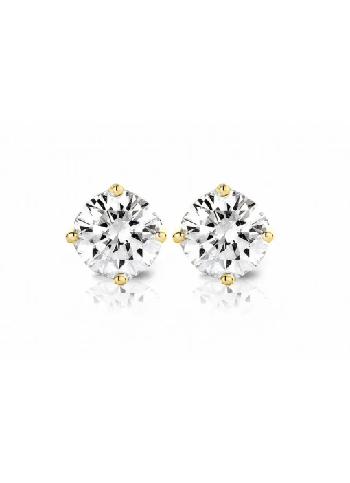 Geelgouden solitair oorstekers, 0.44 ct diamant, Groeibriljant