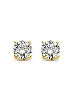 Geelgouden solitair oorstekers, 0.18 ct diamant, Groeibriljant