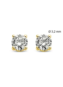 Geelgouden solitair oorstekers, 0.24 ct diamant, Groeibriljant