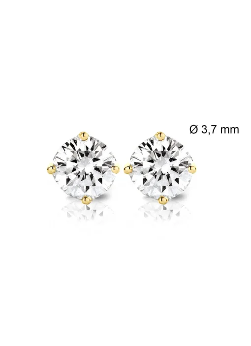Geelgouden solitair oorstekers, 0.36 ct diamant, Groeibriljant