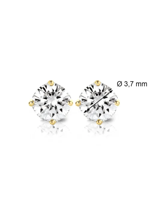 Geelgouden solitair oorstekers, 0.38 ct diamant, Groeibriljant