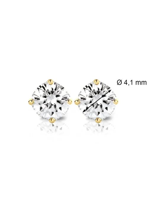 Geelgouden solitair oorstekers, 0.54 ct diamant, Groeibriljant