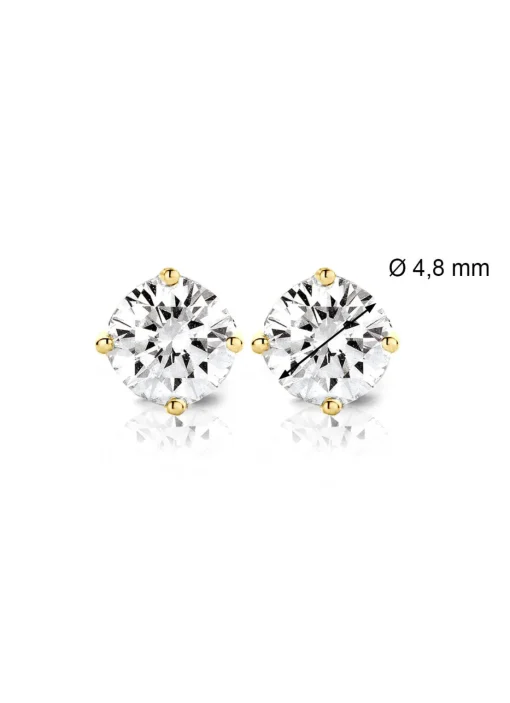 Geelgouden solitair oorstekers, 0.86 ct diamant, Groeibriljant