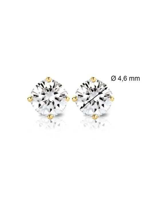 Geelgouden solitair oorstekers, 0.70 ct diamant, Groeibriljant