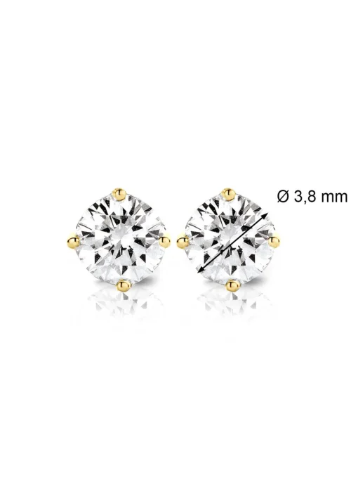 Geelgouden solitair oorstekers, 0.44 ct diamant, Groeibriljant