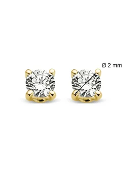 Geelgouden solitair oorstekers, 0.06 ct diamant, Groeibriljant