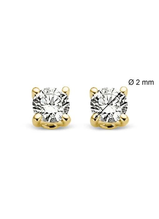 Geelgouden solitair oorstekers, 0.06 ct diamant, Groeibriljant
