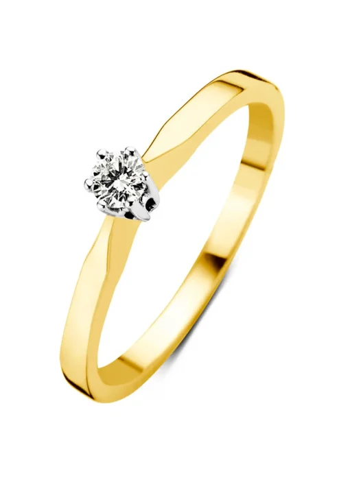 Geelgouden solitairring, 0.04 ct diamant, Groeibriljant