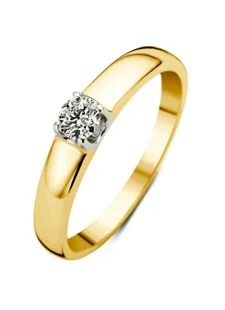 Geelgouden solitairring, 0.23 ct diamant, Groeibriljant
