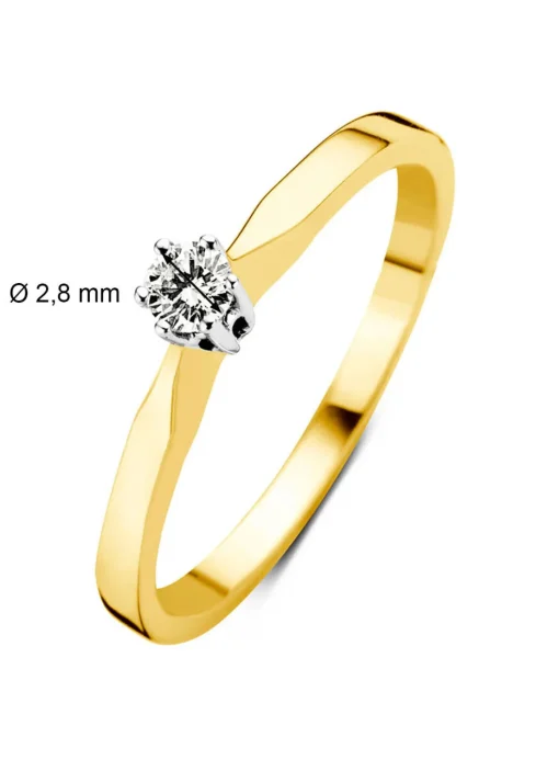Geelgouden solitairring, 0.08 ct diamant, Groeibriljant