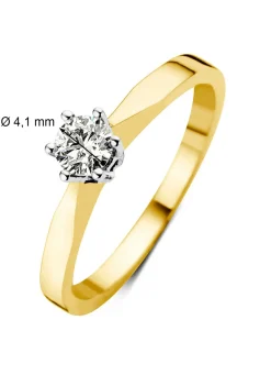 Geelgouden solitairring, 0.25 ct diamant, Groeibriljant