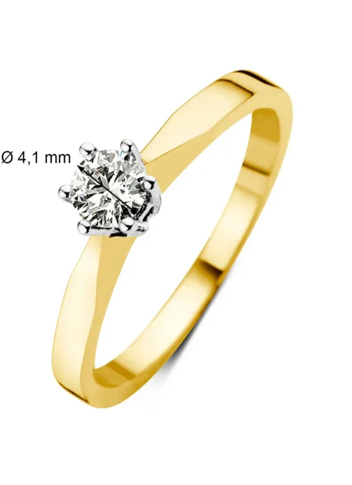 Geelgouden solitairring, 0.25 ct diamant, Groeibriljant