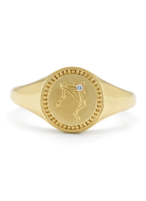Geelgouden zegelring, Zodiac-Libra (Weegschaal)