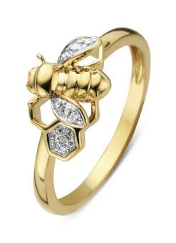 Gouden ring, 0.06 ct diamant, Queen Bee