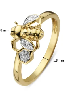 Gouden ring, 0.06 ct diamant, Queen Bee