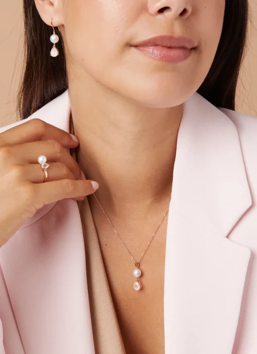 Roségouden hanger met collier, 1.11 ct roze kwarts, Rivièra