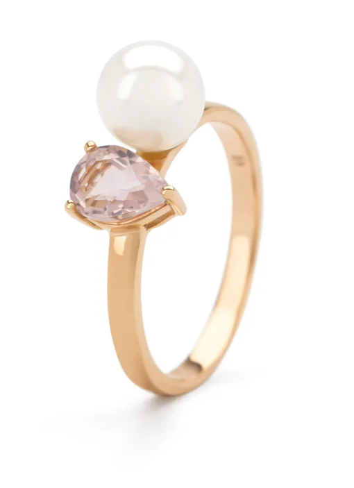 Roségouden ring, 0.72 ct rozenkwarts, Rivièra