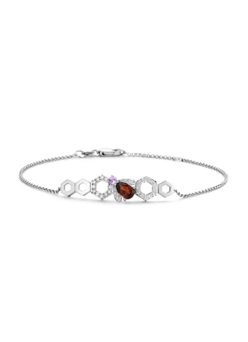 Witgouden armband, 0.55 ct granaat, Queen Bee