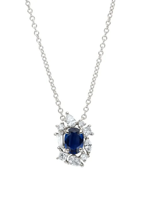 Witgouden collier, 0.84 ct blauwe saffier, Majestic