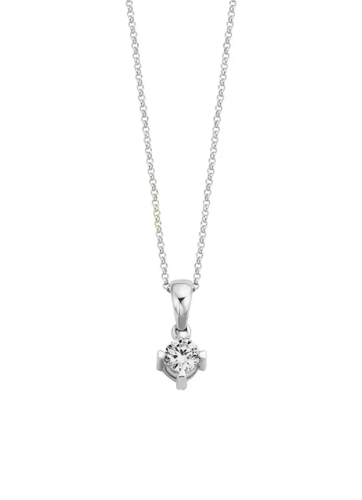 Witgouden hanger, 0.16 ct diamant, Hearts & Arrows