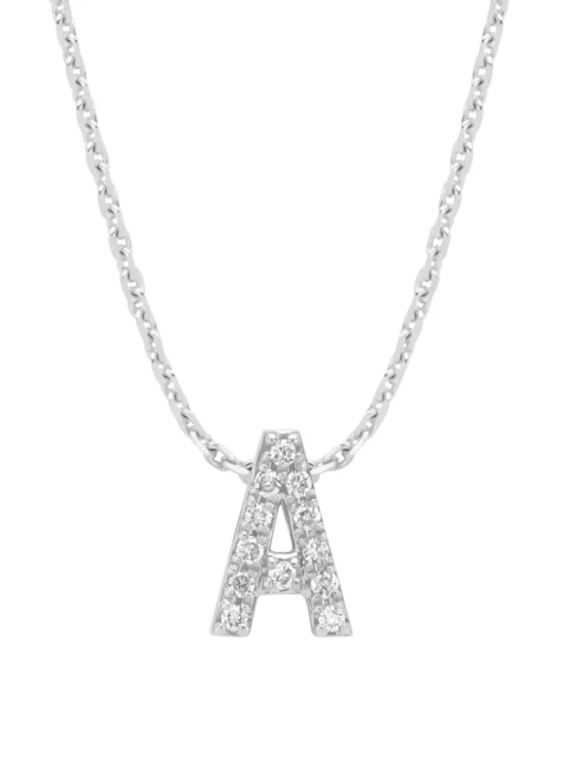 Witgouden hanger A, 0.05 ct diamant, Alphabet