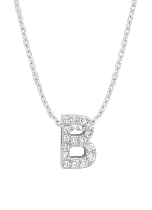 Witgouden hanger B, 0.07 ct diamant, Alphabet