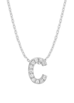 Witgouden hanger C, 0.04 ct diamant, Alphabet