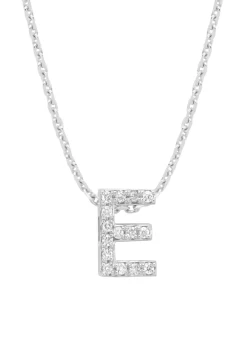 Witgouden hanger E, 0.05 ct diamant, Alphabet