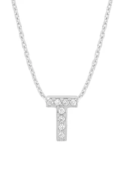 Witgouden hanger T, 0.04 ct diamant, Alphabet