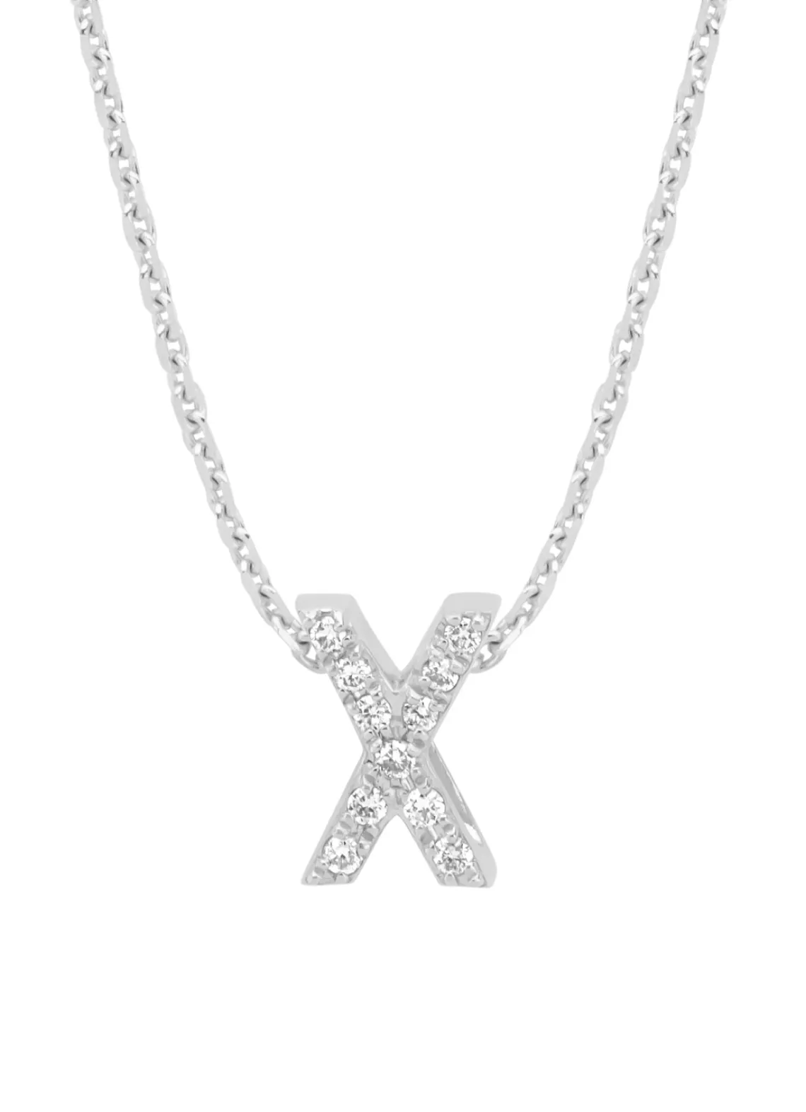 Witgouden hanger X, 0.05 ct diamant, Alphabet