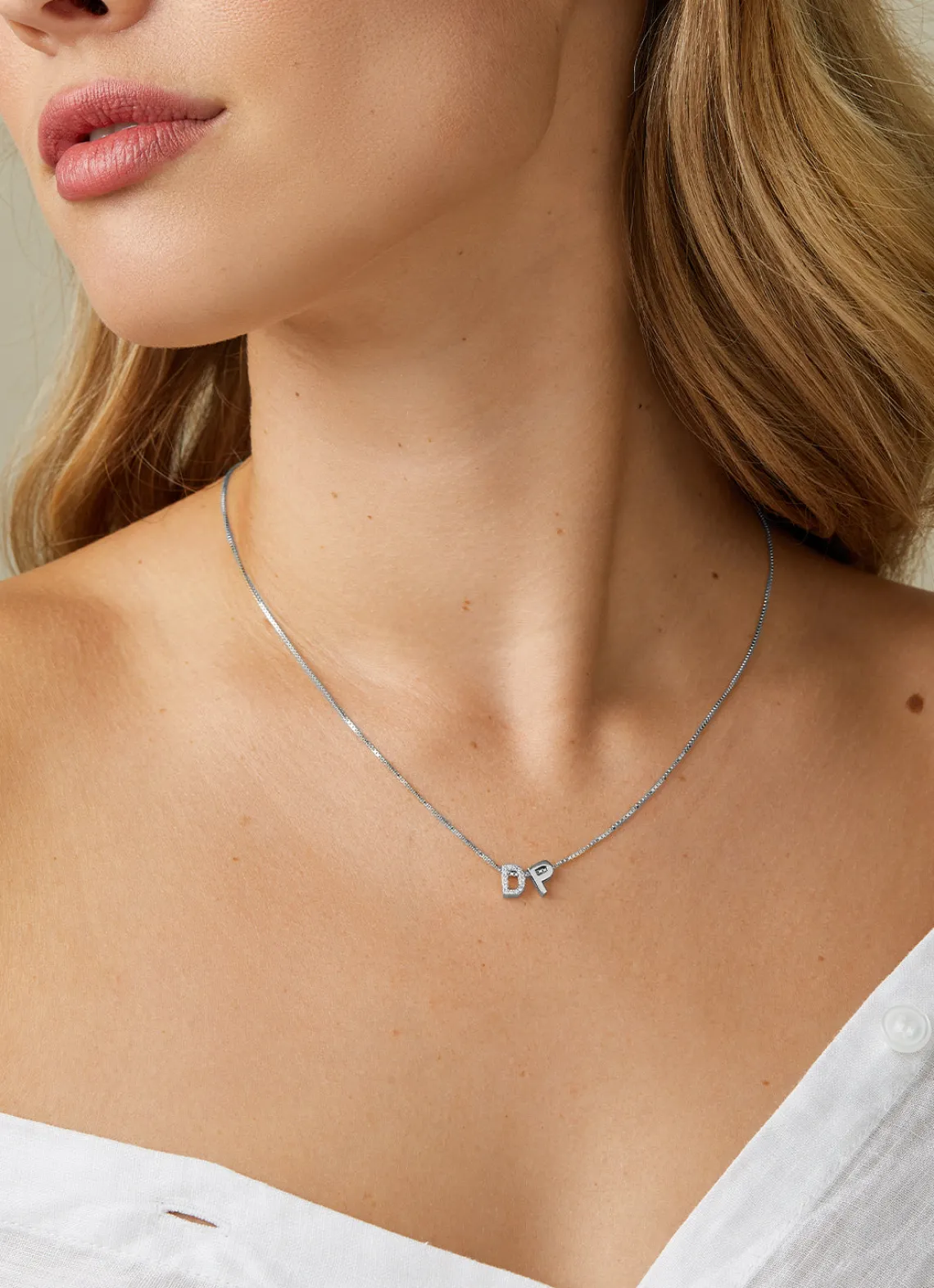 Witgouden hanger X, 0.05 ct diamant, Alphabet