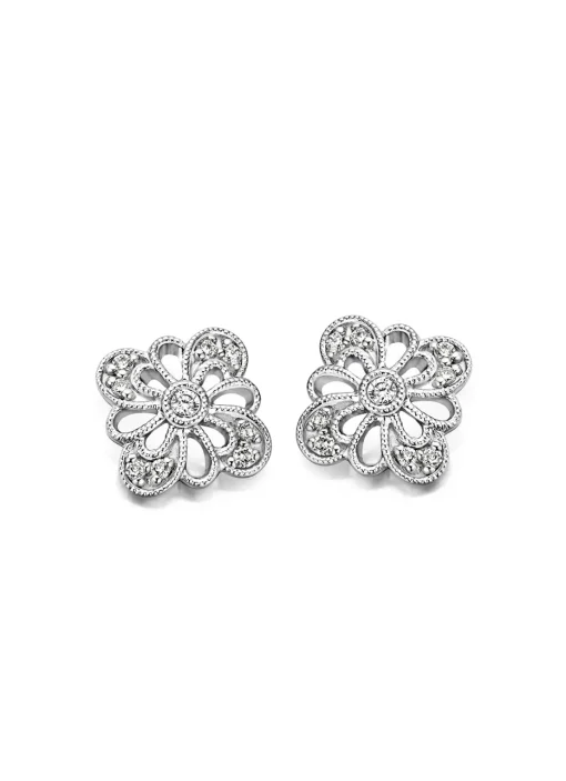Witgouden oorsieraden, 0.14 ct diamant, Since 1904